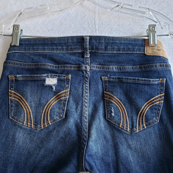 Hollister Womens Size 5R W27 L32 Jeans Blue Denim Dark Wash 5 Pockets Ripped - Picture 5 of 14